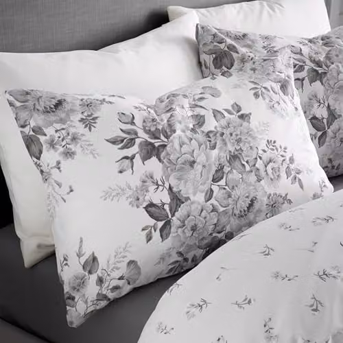 Catherine Lansfield Elinda Floral Reversible Single Duvet Cover and Pillowcase Set in Grey and White, Duvet Cover: 135 x 200 cm, Pillowcase: 50 x 75 cm – 2