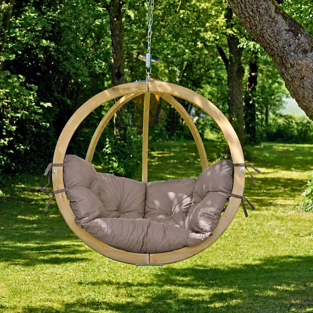 Amazonas Globo Single Hanging Egg Chair in Taupe with Spruce Wood for Indoor and Outdoor Use – 2