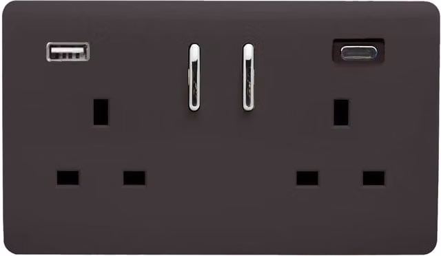 Trendi 2 Gang 13 Amp Combination USB Switch Plug Socket with 2 x 3.1mA Type A&C Ports in Dark Mocha Brown