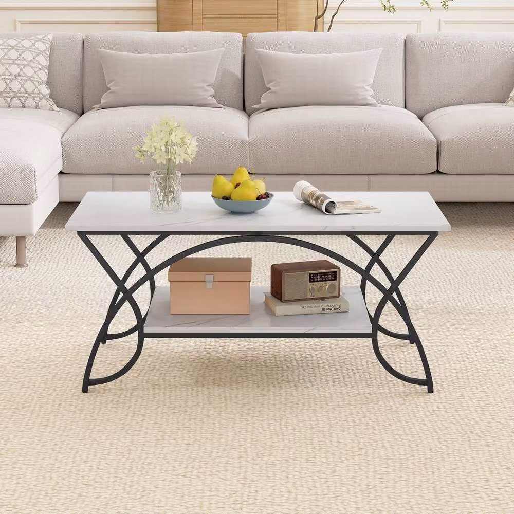 Gymax 2-Tier Modern Rectangular Coffee Table in White – 2
