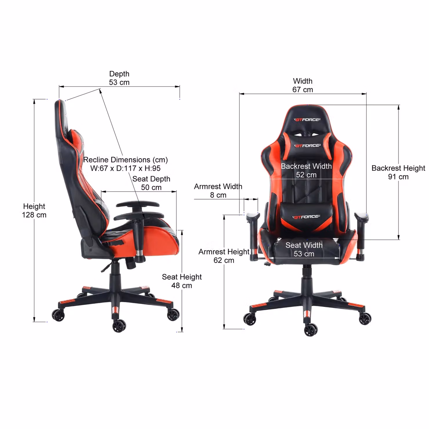 GTForce Pro GT Reclining Sports Racing Gaming Chair in Red Synthetic Leather – 4