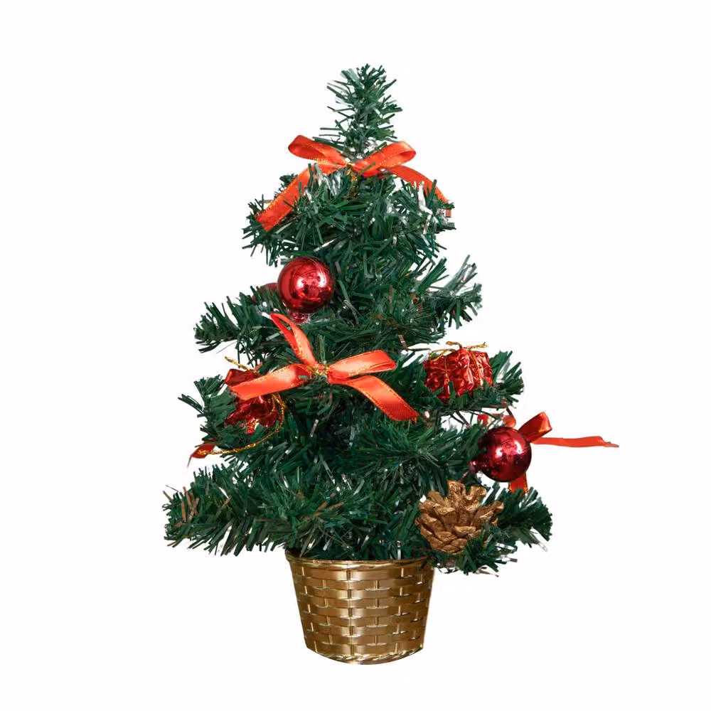 Samuel Alexander 30cm Mini Pre-Decorated Tabletop Christmas Tree in a Gold Pot with Red Baubles and Green Accents – 2