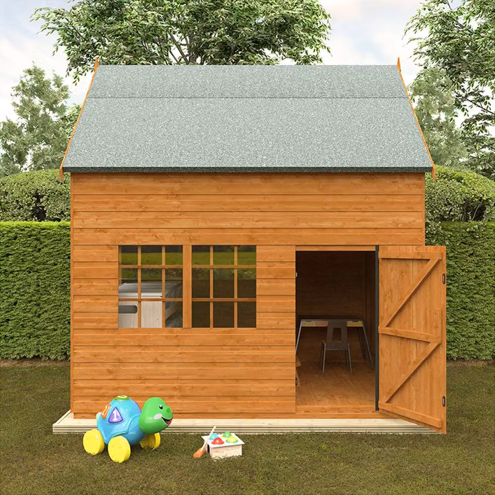 Buttercup Farm Country Cottage 12mm Wooden Shed in Burnt Orange and Grey, W: 243.8 cm x D: 182.9 cm – 2
