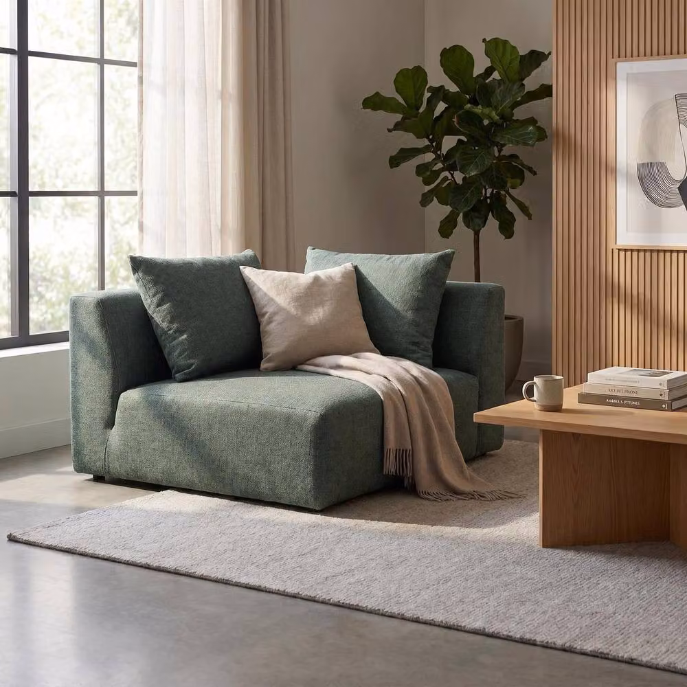 Abakus Direct Tokyo Corner Seat in Green and Grey Brushed Tweed Fabric with Deep Seat – 4