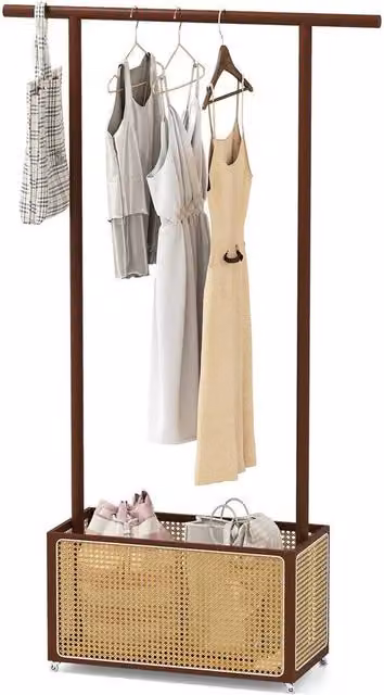 Kelvenix Brown Bamboo Clothes Rack and Coat Hanger Stand