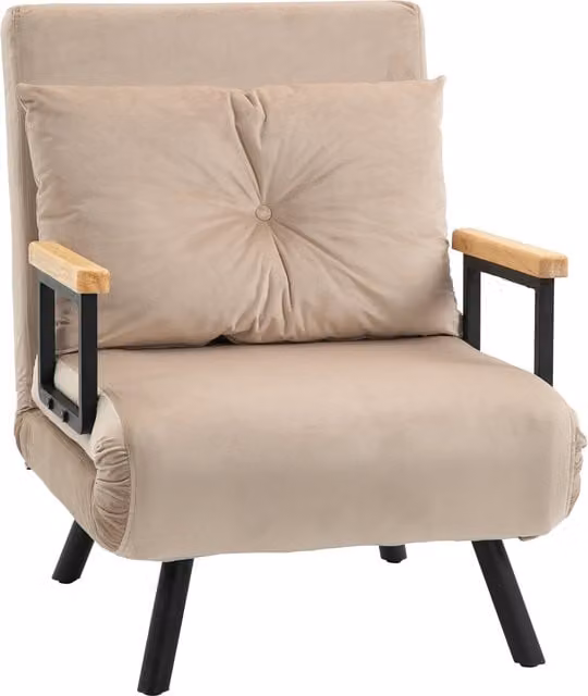 HOMCOM 4-in-1 Velvet Single Sofa Bed with Pillow in Beige