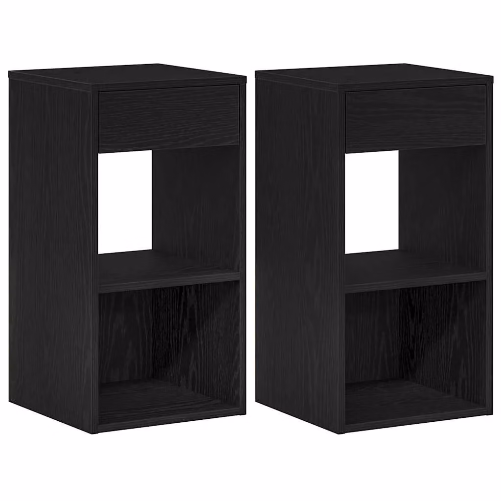 Berkfield Home Set of 2 Bedside Cabinets with Drawer, Black Oak, W/D/H: 35 x 34 x 66.5 cm – 2