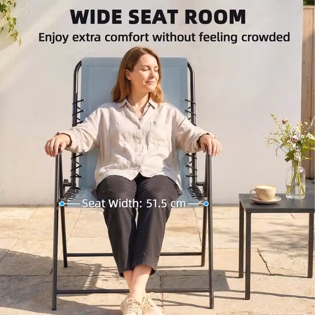 Outsunny Set of 2 Modern Folding Garden Chairs with Wide Seats in Grey