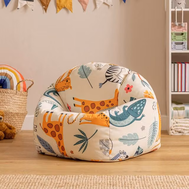 ICON Safari Kids Bean Bag Chair in Yellow and Beige Animal Print