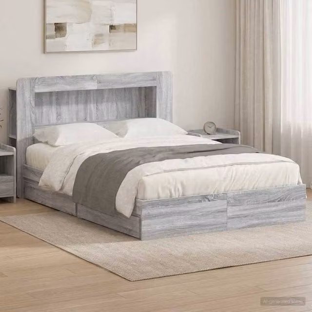 Berkfield Home Modern Bed Frame with Storage Drawers in Grey Sonoma, Engineered Wood, 160 x 200 cm – 1
