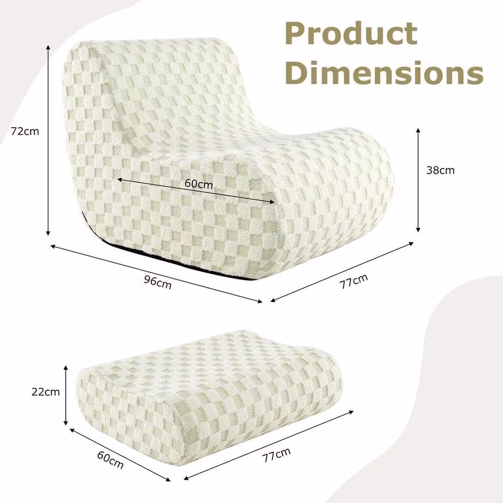 KORVIXA Green Fabric Bean Bag Chair with Ottoman and Removable Cover for Adults, W/D/H: 100 x 100 x 100 cm – 2