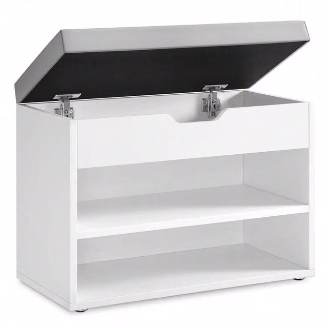 VASAGLE Shoe Storage Bench with Padded Seat in White, W/D/H: 60 x 30 x 44 cm