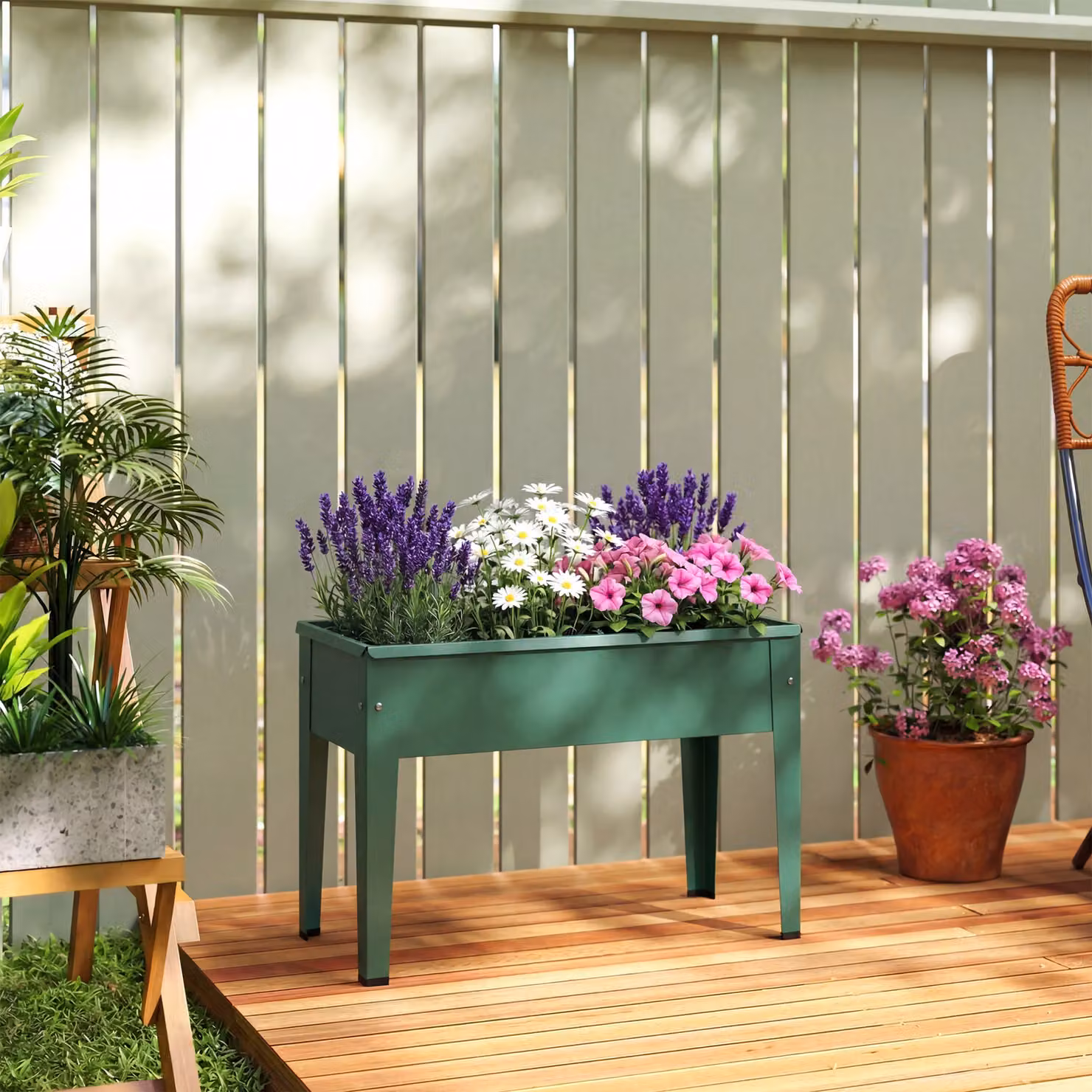 Outsunny Metal Raised Garden Bed on Legs with Drainage Hole and Foot Covers, Green – 2