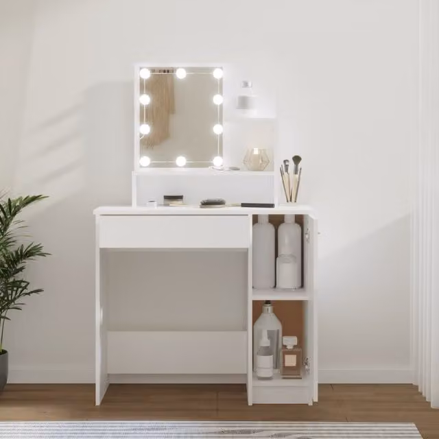 Berkfield Home Hollywood LED Dressing Table in White, W: 86.5 cm, D: 35 cm, H: 136 cm – 1