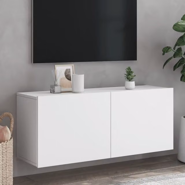 Berkfield Home Wall-mounted TV Cabinet in White, W/D/H: 100 x 30 x 41 cm