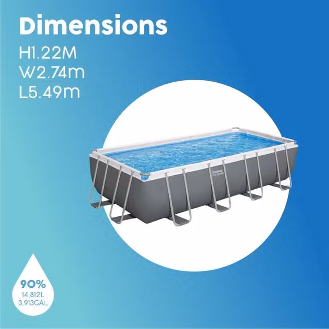 Bestway 18ft Rectangle Steel Frame Above Ground Pool in Grey