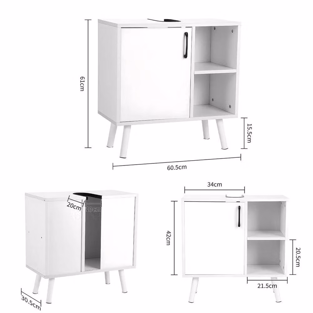 EONLION White Freestanding Under Sink Bathroom Basin Unit with Hinged Doors and Internal Shelves – 2
