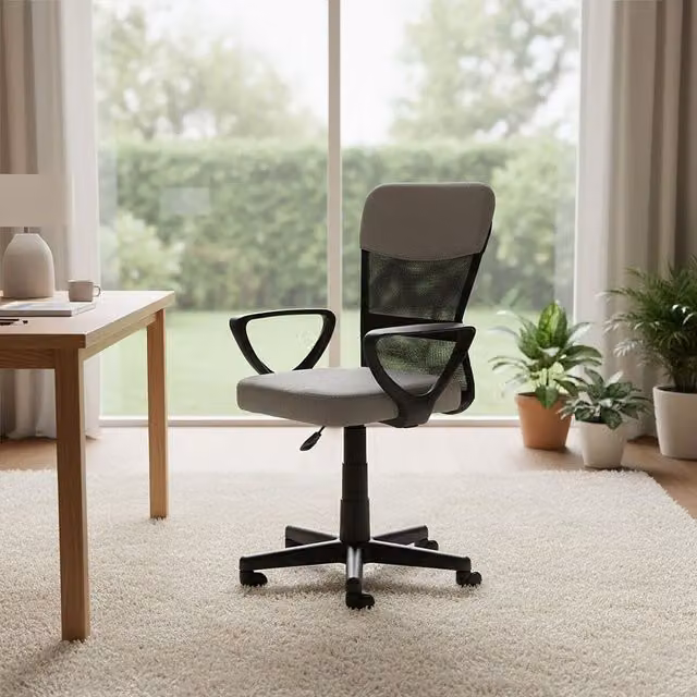 Orsina Ergonomic Swivel Home Office Chair in Black and Grey Fabric – 2