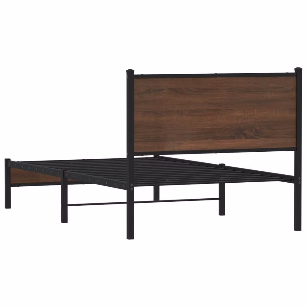 Berkfield Home Industrial Metal and Oak Bed Frame in Brown, W/D/H: 100 x 190 cm – 5
