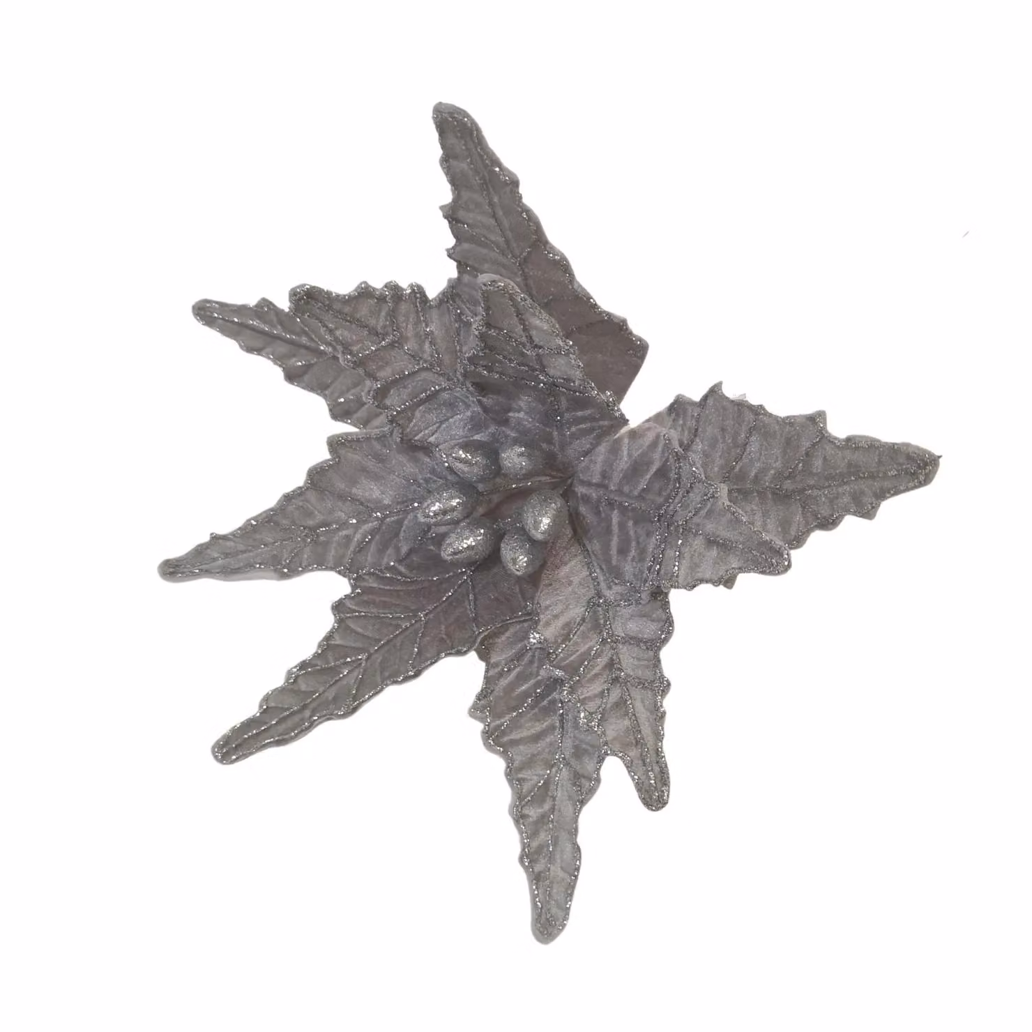 Samuel Alexander Silver Velvet Poinsettia Stem with Glitter Christmas Decoration, 50 cm – 2