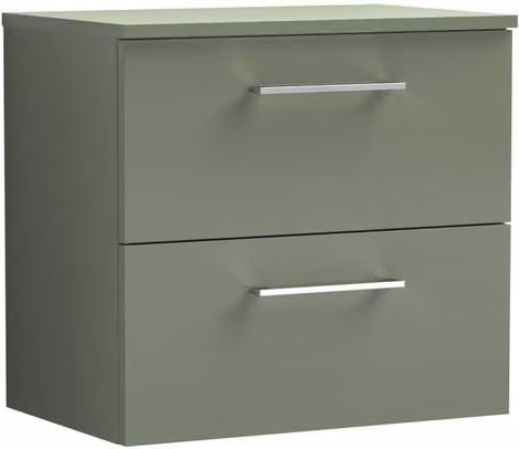 Balterley Level 600mm Wall Hung 2 Drawer Vanity Unit with Worktop, Satin Green – 1