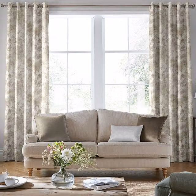 Laura Ashley Eglantine Silhouette Made to Measure Blackout Floral Eyelet Curtain in White Sands