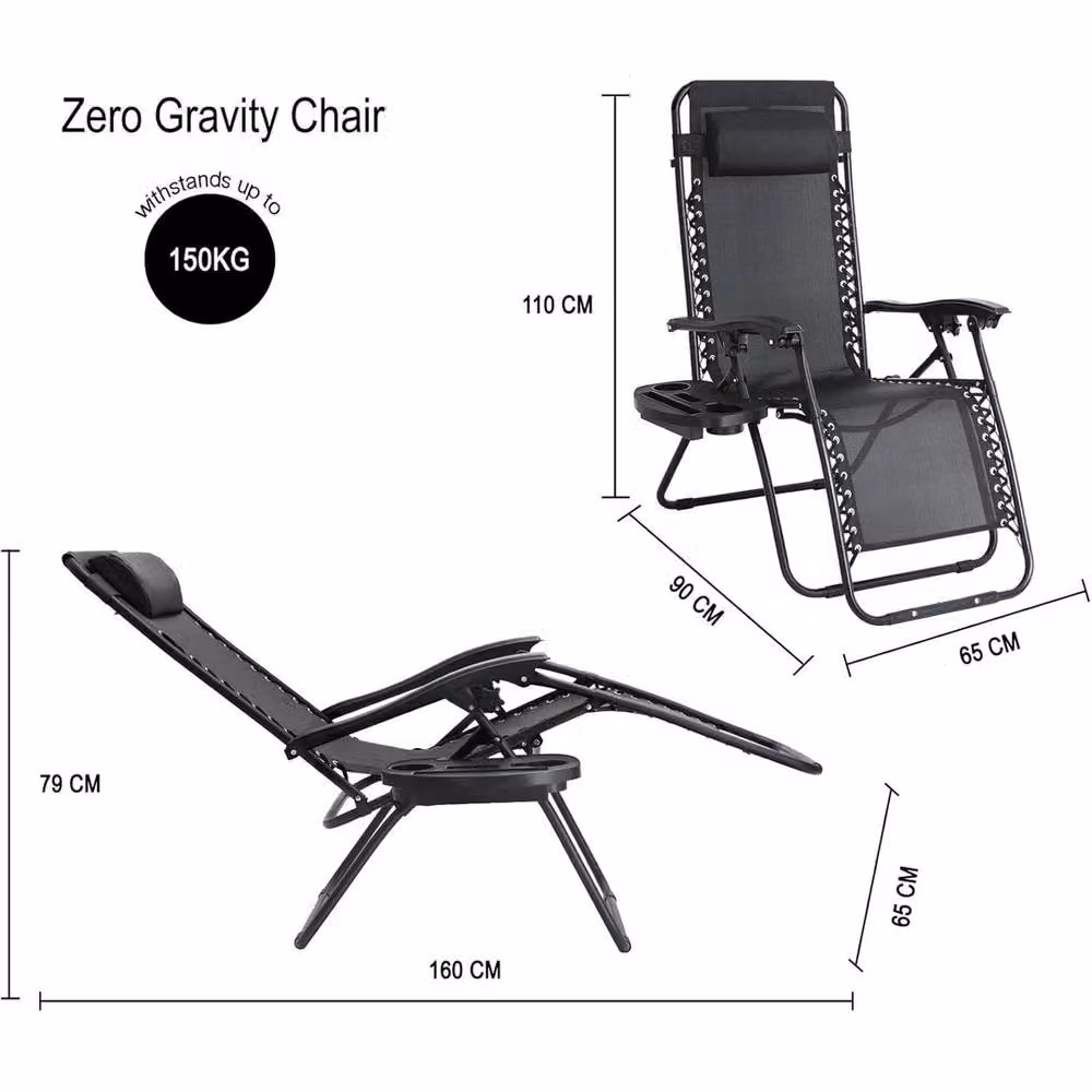 EONLION Set of 2 Zero Gravity Reclining Sun Lounger Chairs in Black – 2
