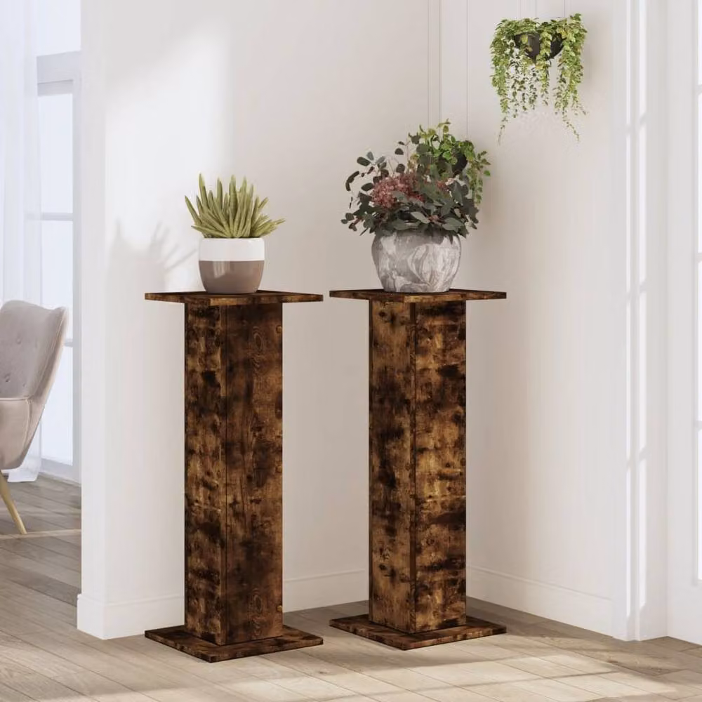 Berkfield Home Set of 2 Smoked Oak Plant Stands in Brown, W/D/H: 30 x 30 x 80 cm – 3