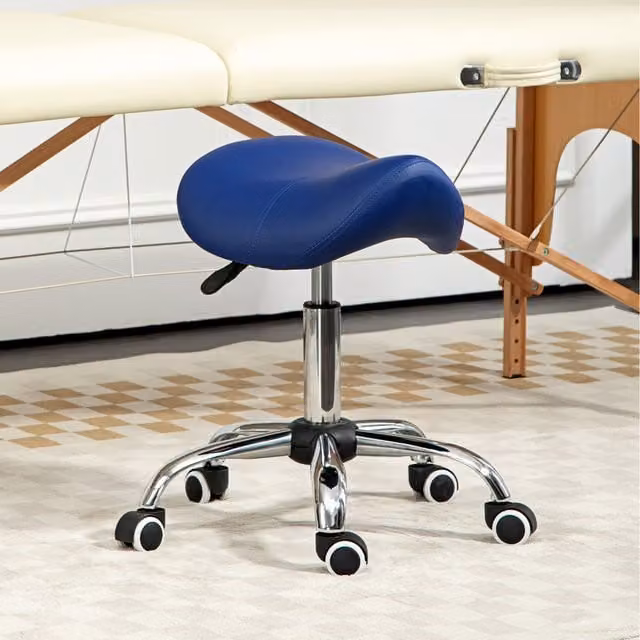 HOMCOM Blue PU Leather Saddle Stool with Moulded Padded Seat and Castors