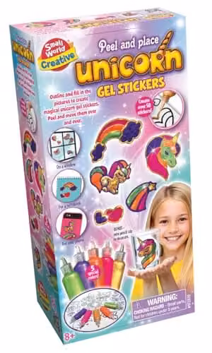 Small World Toys Unicorn Gel Stickers Art Kit with 3D Window Paint in Gold and Multicolour – 1