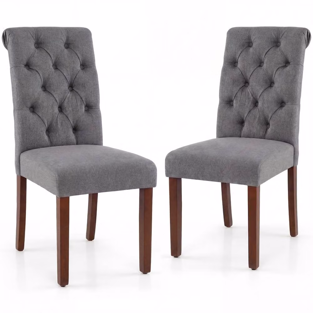 Costway Set of 2 Grey Upholstered Button Tufted Dining Chairs with Padded Fabric Seats – 5