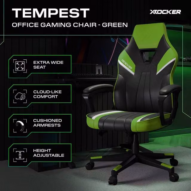 X Rocker Tempest Ergonomic Gaming Chair in Green Synthetic Leather
