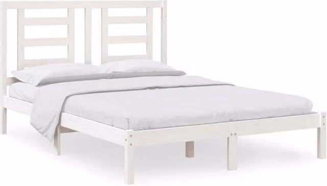 Berkfield Home White Solid Wood Pine Bed Frame W: 140 cm, D: 200 cm