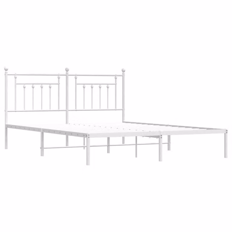 Berkfield Home Metal Bed Frame with Headboard in White W: 183 cm, L: 213 cm