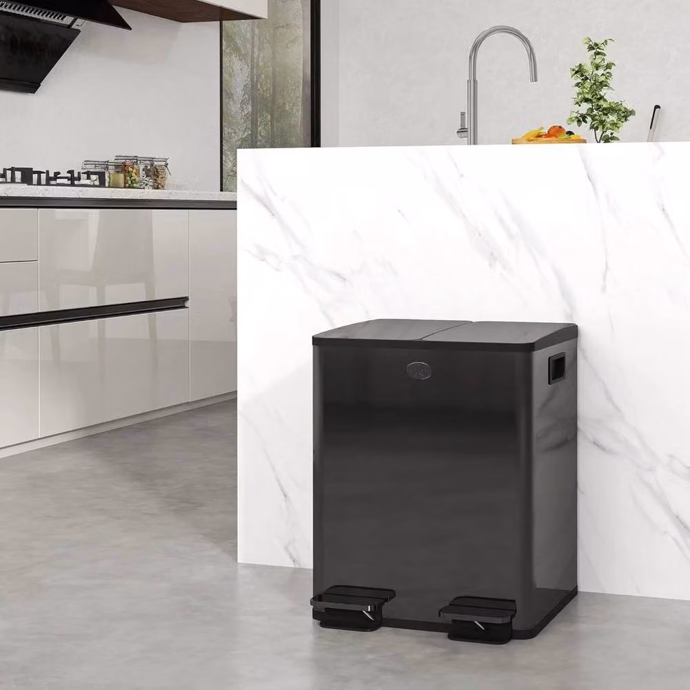 PAWNORA Black Stainless Steel Double Kitchen Pedal Bin, 40L – 3