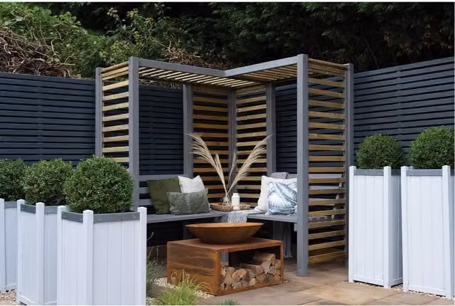 Forest Garden Firenze L-Shape Corner Arbour in Natural Brown Wood – 1