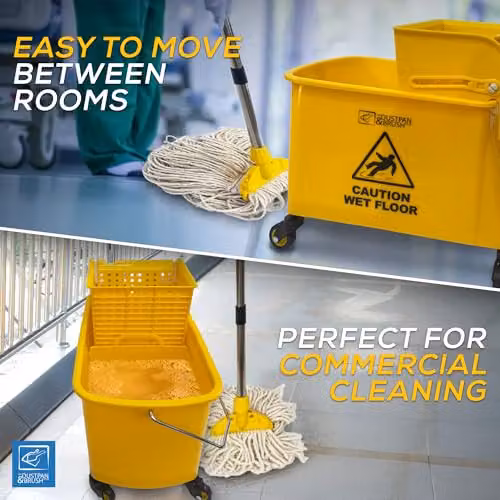 TDBS Professional Kentucky Floor Mop and Bucket Set with Wringer and Refillable Head, Yellow – 3