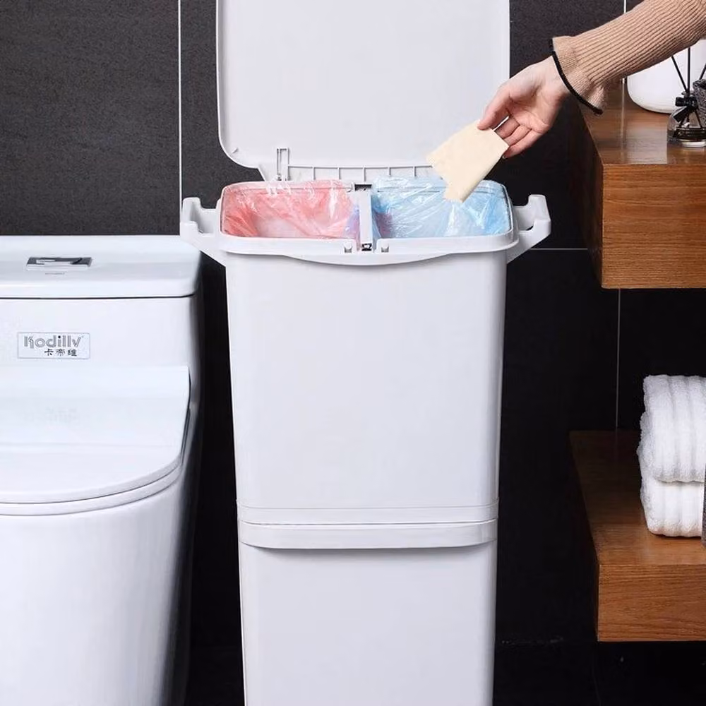 KORVIXA White Plastic Kitchen Rubbish and Recycling Bin with Flip Lid, Height: 100 cm – 4