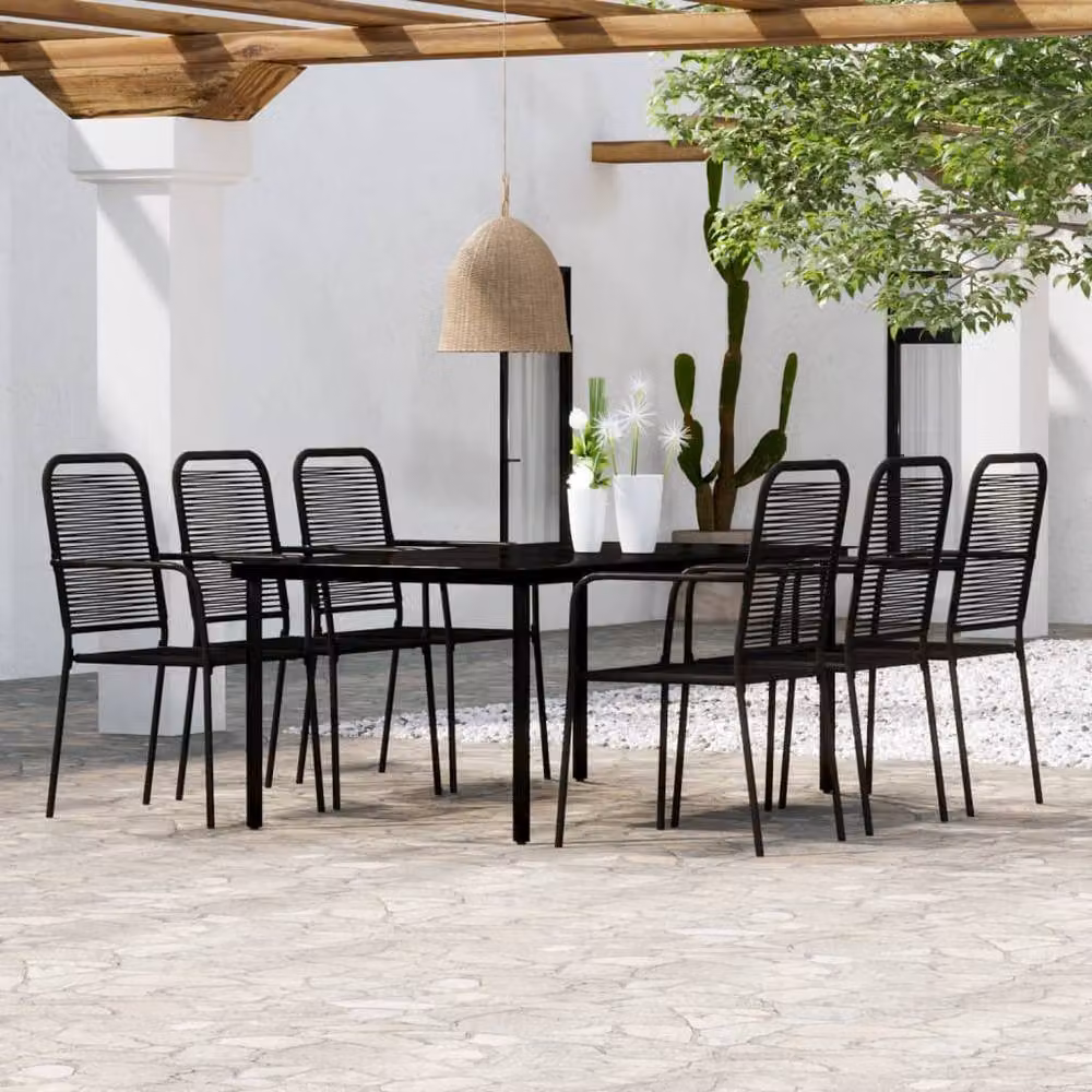 Berkfield Home 7 Piece Black Metal and Glass Modern Garden Dining Set – 2