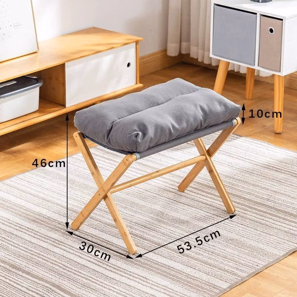 KORVIXA Folding Grey Fabric Foot Stool Ottoman with Bamboo Wood Frame, W/D/H: 46 x 46 x 30 cm – 2