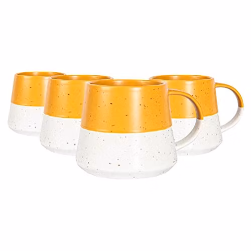 Nicola Spring Ceramic Stoneware Mug Set, Pack of 4, 370ml, Orange, Yellow and Pink – 1
