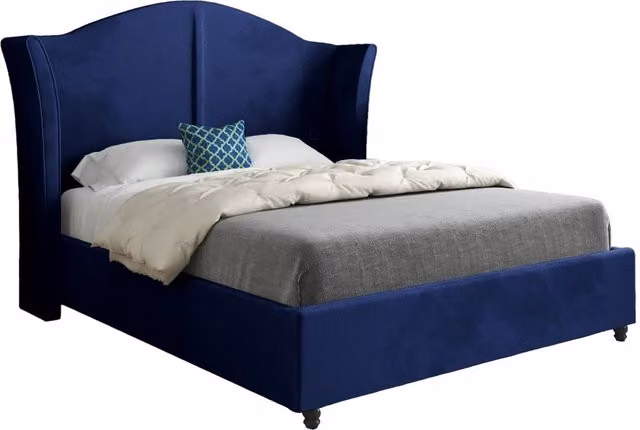 KDMD Winchester Chesterfield Upholstered Velvet Designer Bed Frame in Blue, Small Single – 1
