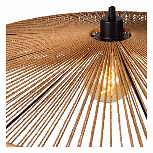 Lucide Yunkai Dimmable Adjustable Height Pendant Light in Brown Rattan and Paper, Diameter: 50 cm – 3