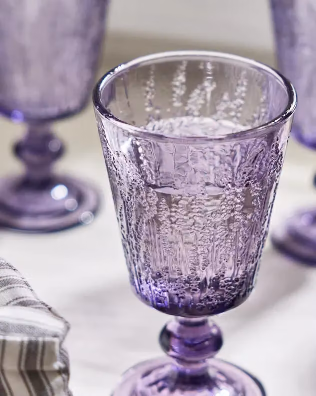 Dibor Set of 12 Purple Lavender Embossed Glass Wine Goblets, 300ml per glass – 3