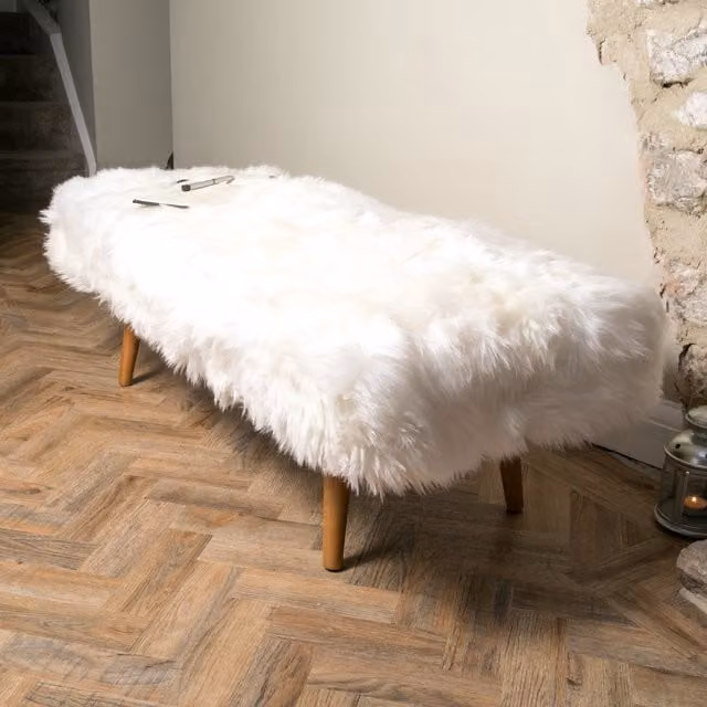 Native Natural Scandinavian Oak and White Shearling Sheepskin End Of Bed Bench