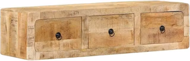 Berkfield Home Wall-mounted TV Cabinet in Brown Solid Rough Mango Wood, W/D/H: 100 x 32 x 25 cm