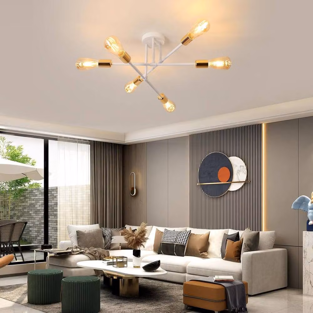 Goeco Sputnik 6-Arm Ceiling Chandelier in White, Diameter: 52 cm – 2
