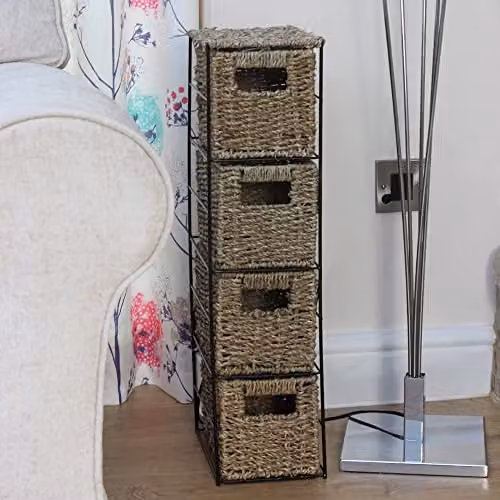 Mantraraj Brown Seagrass Woven 4 Drawer Storage Tower Cabinet – 2