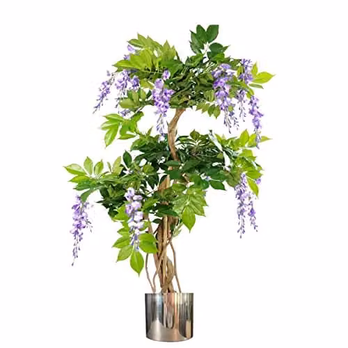 Leaf Design UK Realistic Artificial Floral Tree in Silver and Purple, H 110 x W 70 x D 60 cm