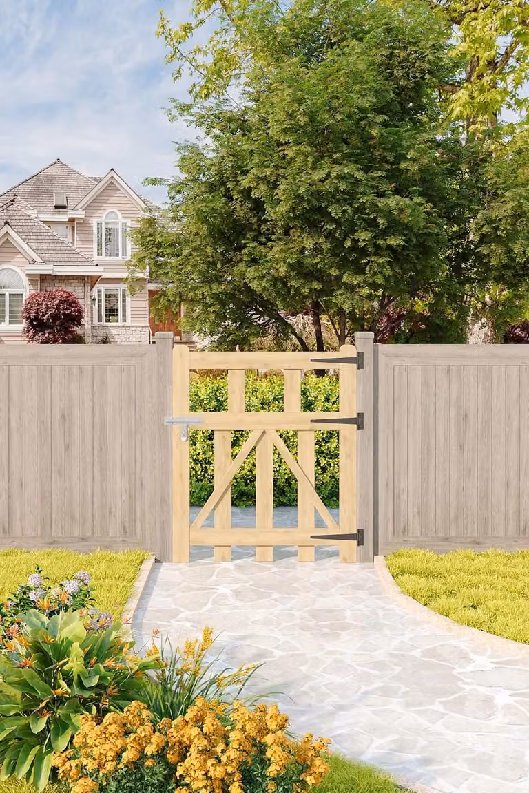 Living and Home Natural Wooden Outdoor Garden Pale Pedestrian Swing Gate, W: 76.2 cm, H: 91.44 cm, D: 91.44 cm